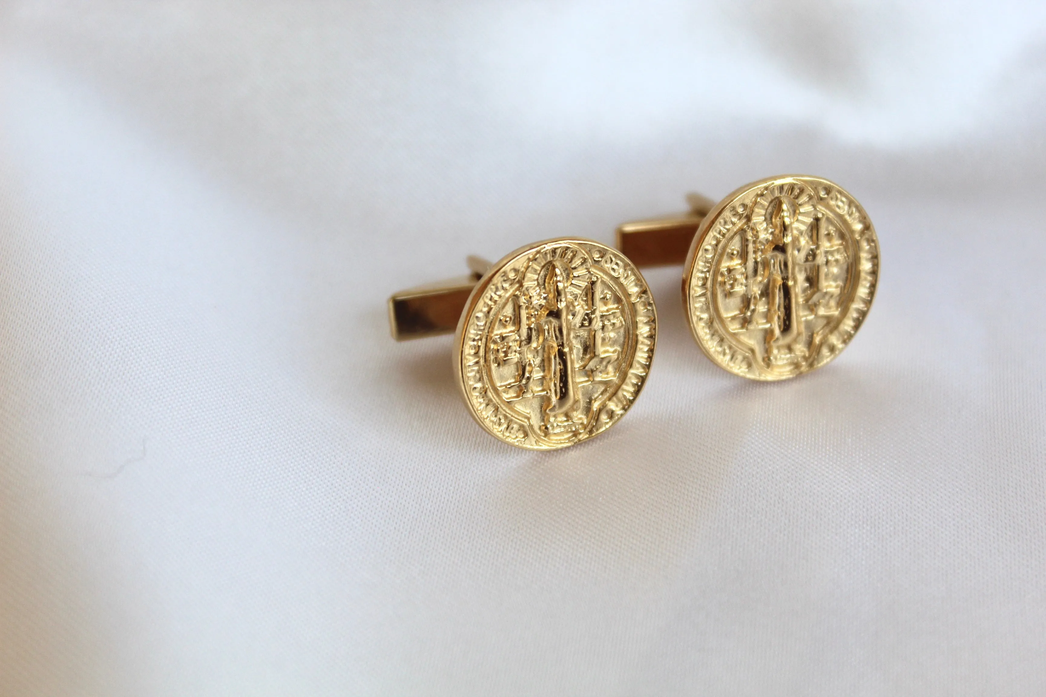 St. Benedict Cufflinks in Gold Vermeil