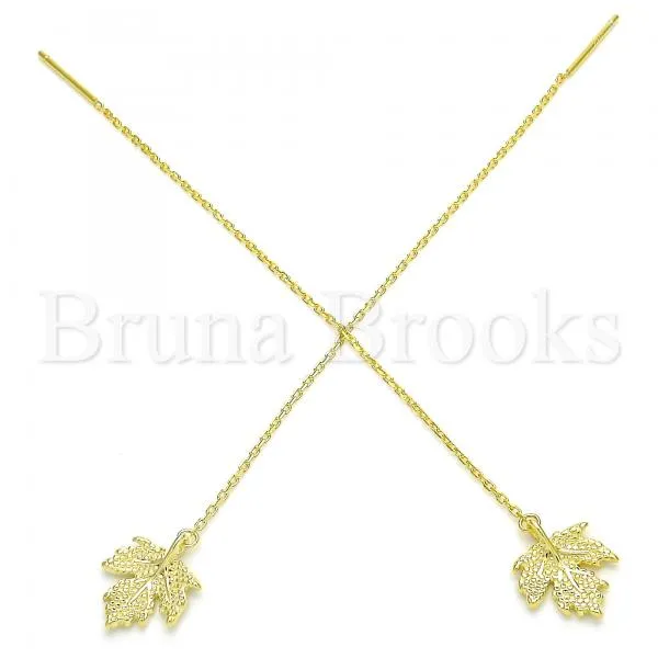 Sterling Silver 02.366.0008.1 Threader Earring, Leaf Design, Polished Finish, Golden Tone