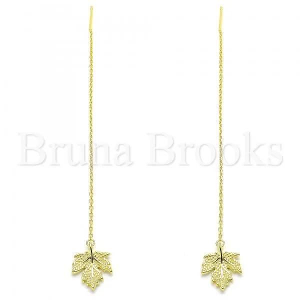 Sterling Silver 02.366.0008.1 Threader Earring, Leaf Design, Polished Finish, Golden Tone