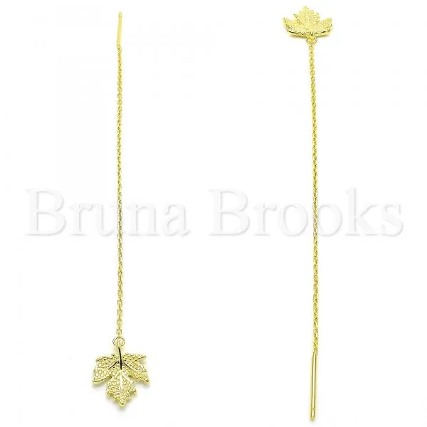 Sterling Silver 02.366.0008.1 Threader Earring, Leaf Design, Polished Finish, Golden Tone