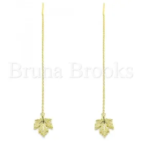 Sterling Silver 02.366.0008.1 Threader Earring, Leaf Design, Polished Finish, Golden Tone