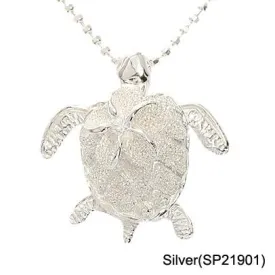 Sterling Silver 8mm Plumeria with CZ on Honu (Turtle) Sandblast Finish Pendant (Chain Sold Separately)