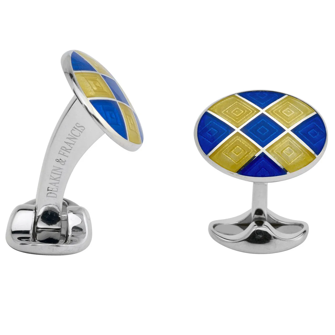 Sterling Silver Bright Yellow & Royal Blue Enamel Cufflinks