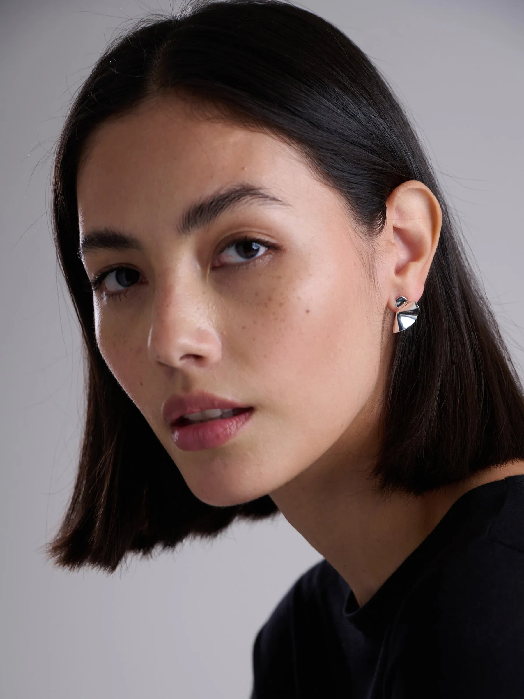 Sterling Silver Crumbled Half Circle Earrings