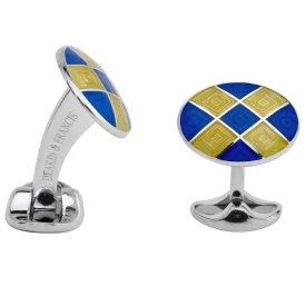 Sterling Silver Royal Blue & Bright Yellow Patterned Enamel Cufflinks