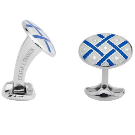 Sterling Silver Royal Blue & Clear Fancy Pattern Enamel Cufflinks