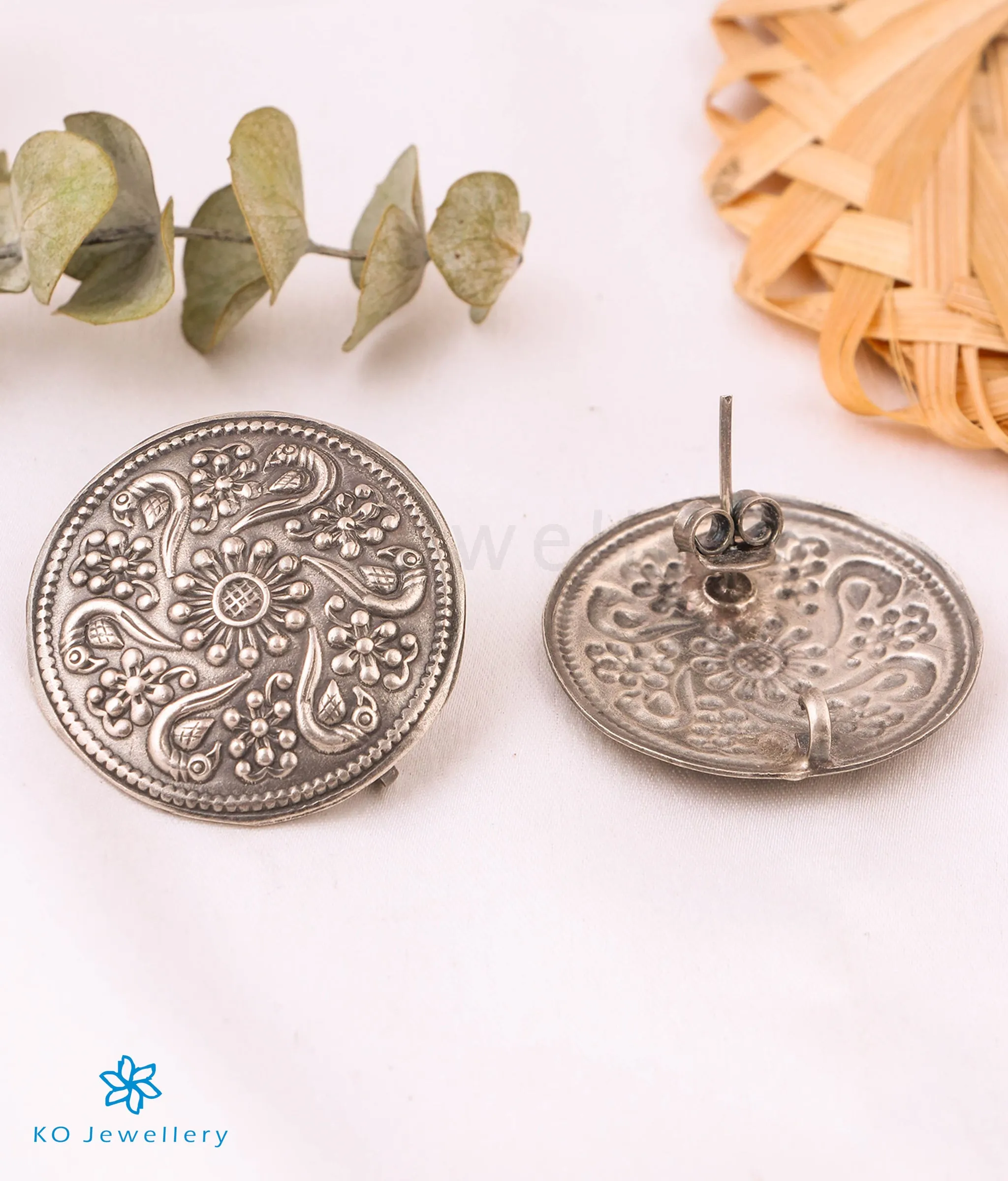 The Aroha Silver Vintage Peacock Earrings