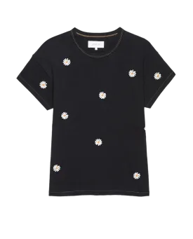 The Boxy Crew. Embroidered -- Almost Black with Daisy Embroidery