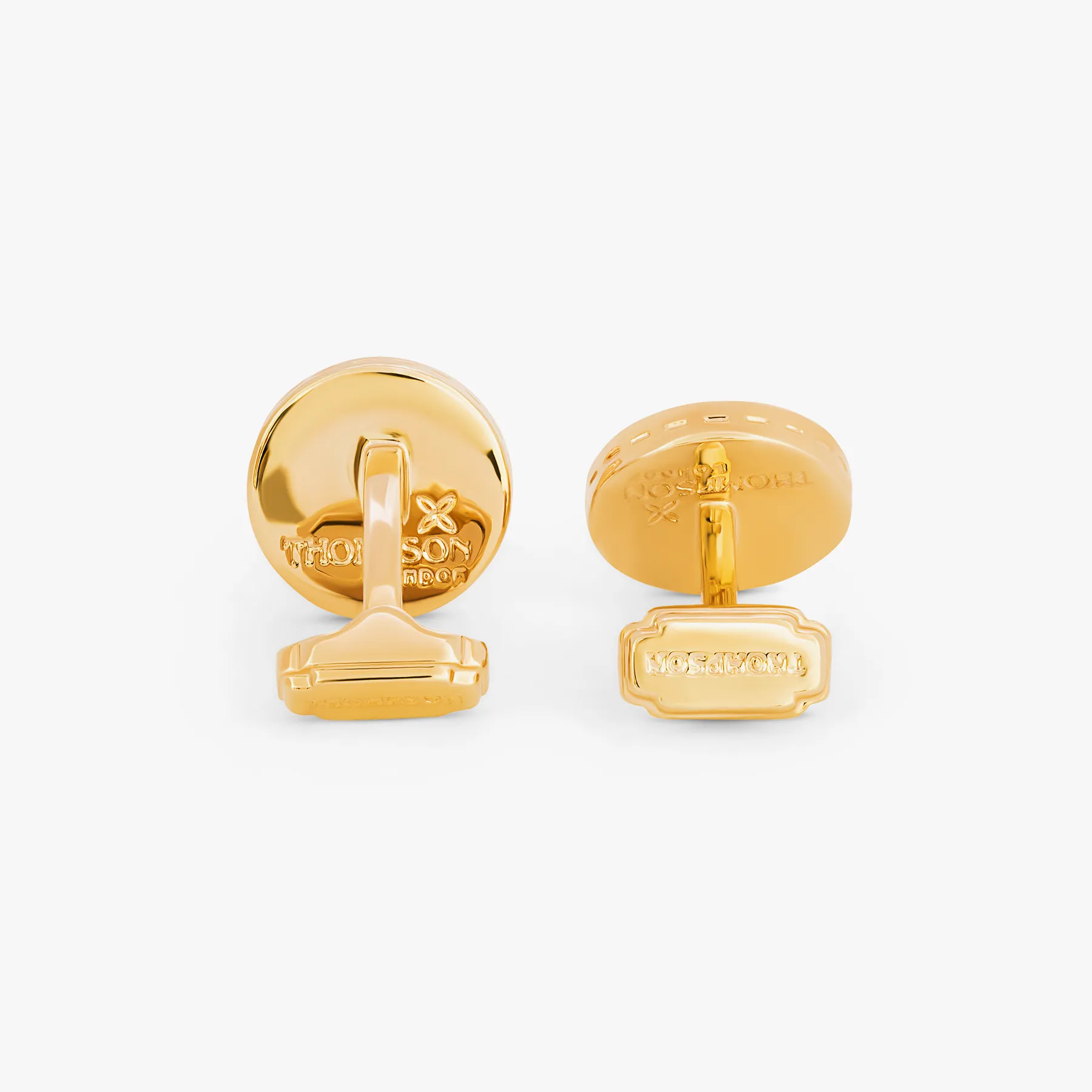 THOMPSON Tambor Cufflinks in Yellow Gold Plated with Red Tiger Eye