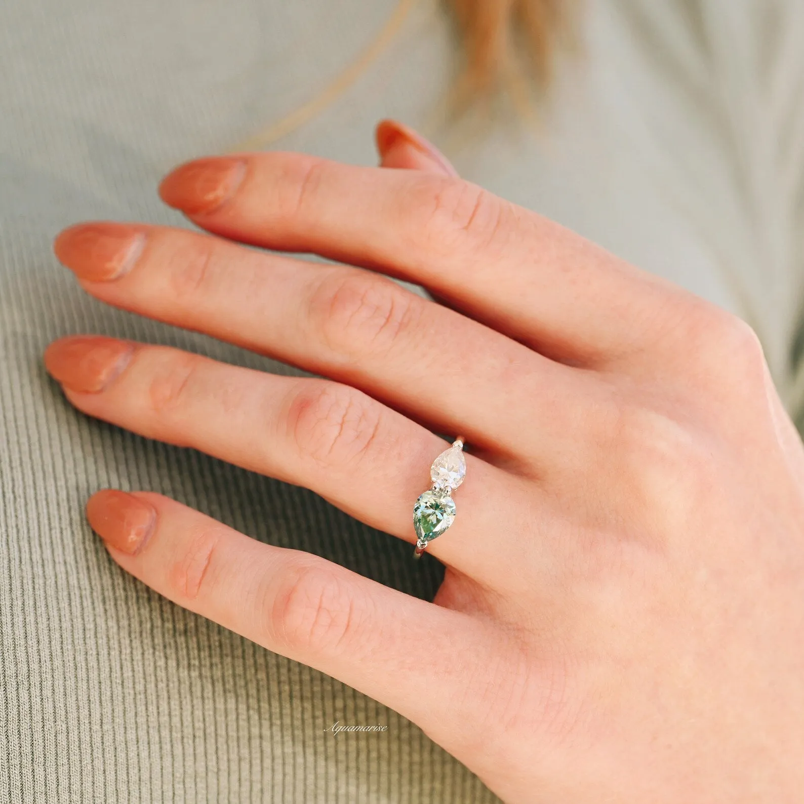 'Toi Et Moi' Blue Moissanite Engagement- Sterling Silver