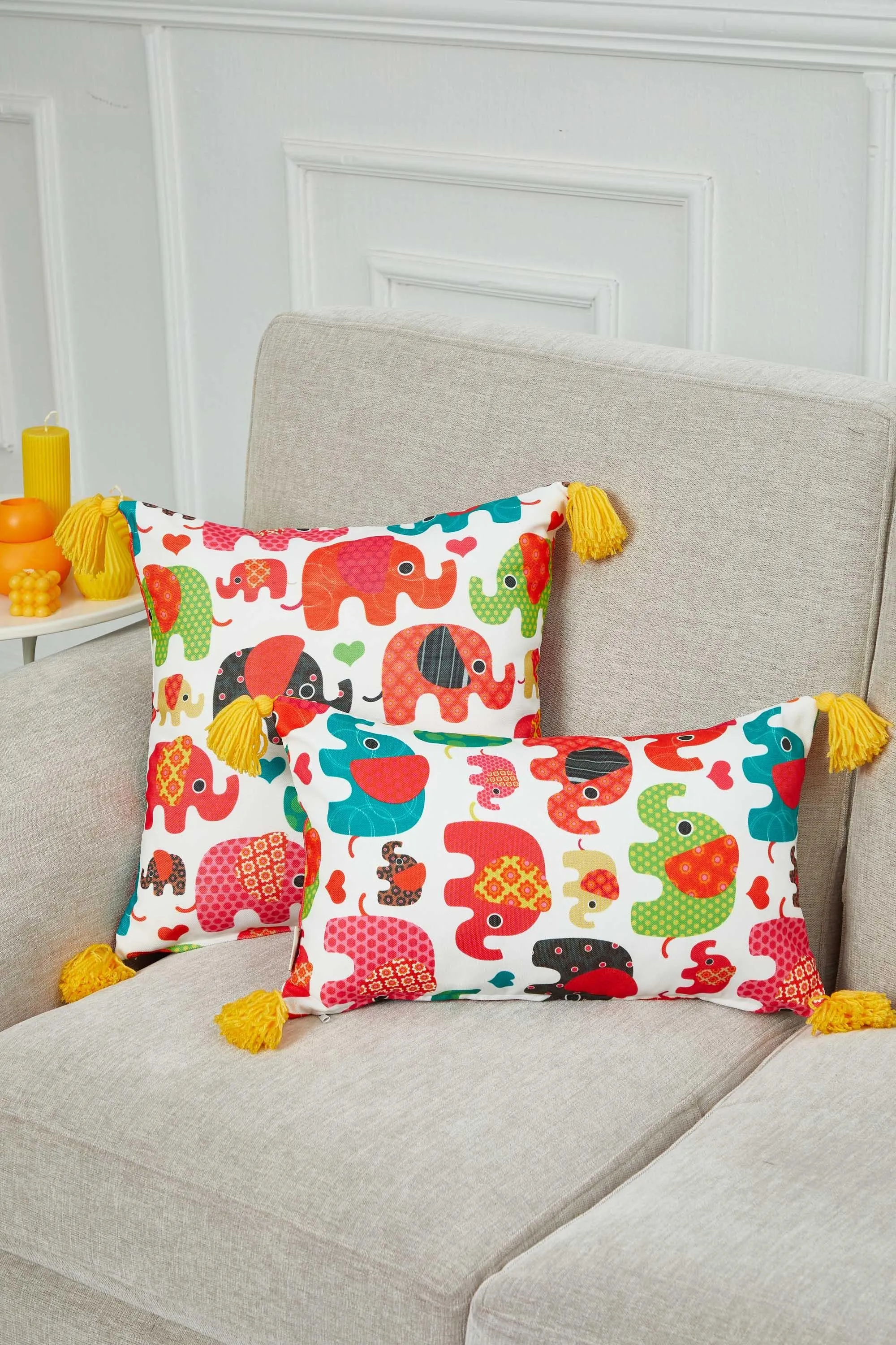 Traditional Floral Print Pillow Cover with Beautifuk Tassels, Flowers Cushion Cover for Elegant Home Decors, 18x18 Botanical Pillow,K-364