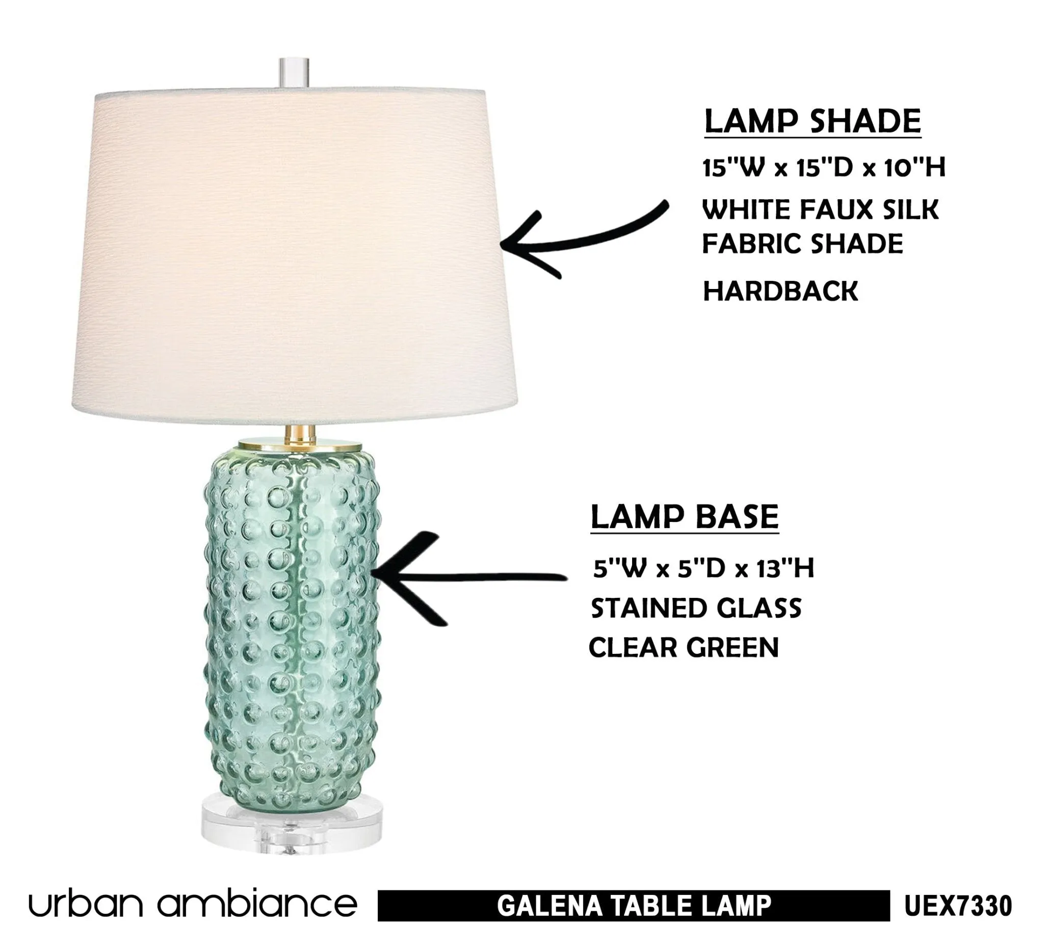 UEX7330 Contemporary Table Lamp 15''W x 15''D x 25''H, Clear Green Finish, Galena Collection