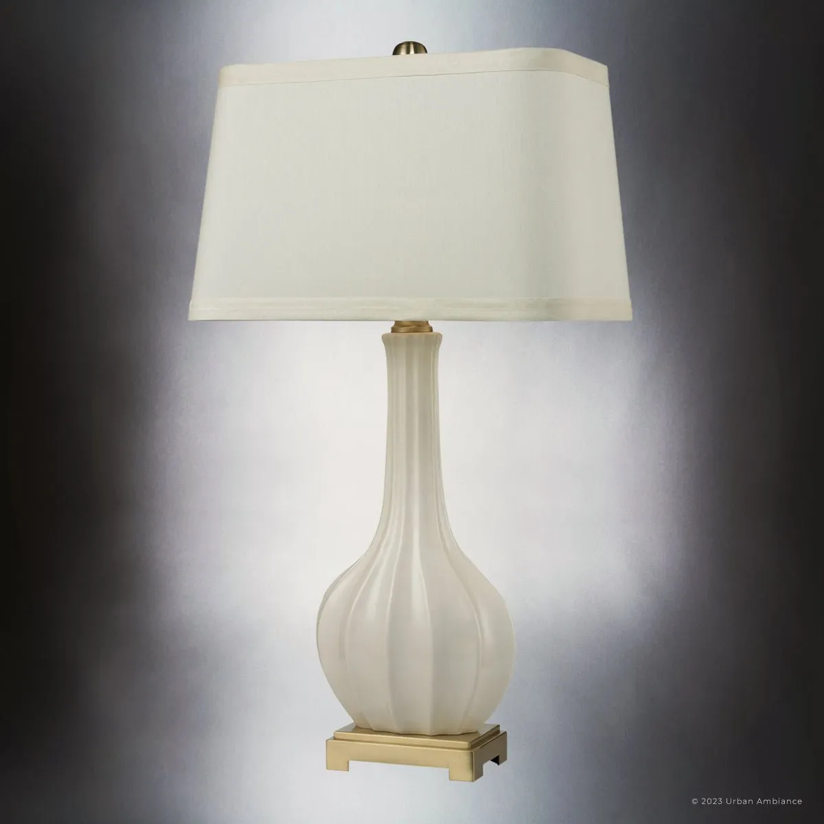 UEX7390 Traditional Table Lamp 19''W x 12''D x 34''H, Aged Brass and White Finish, Ferndale Collection