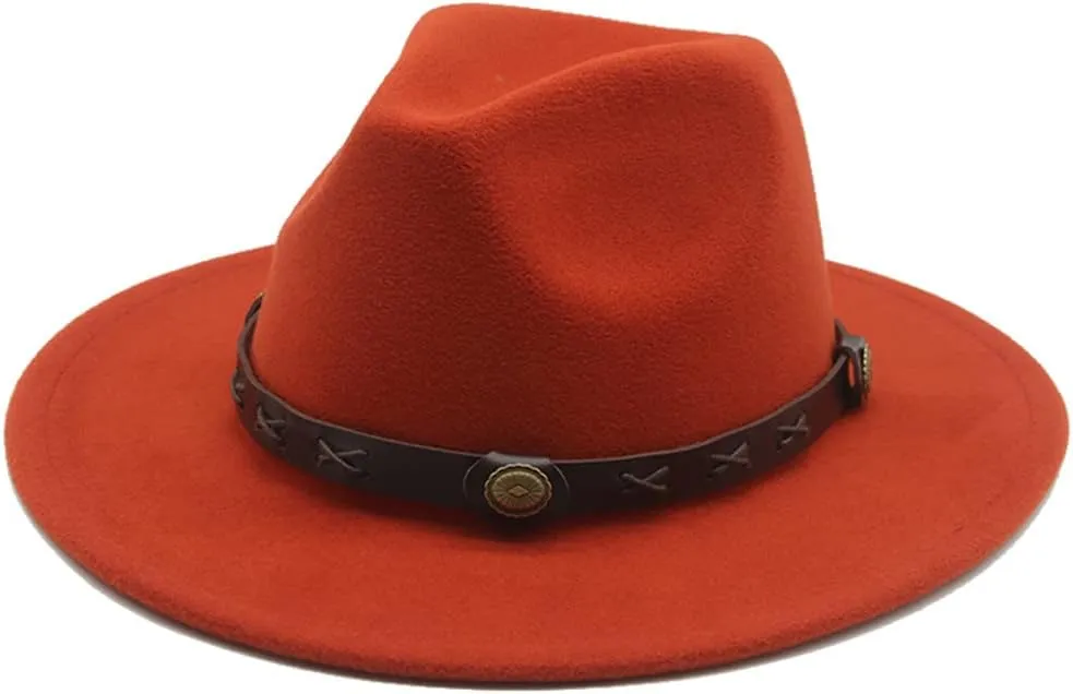 Vsadsau Felted Hats Women Men Western Fedora Hats Band Belt Panamas Hats
