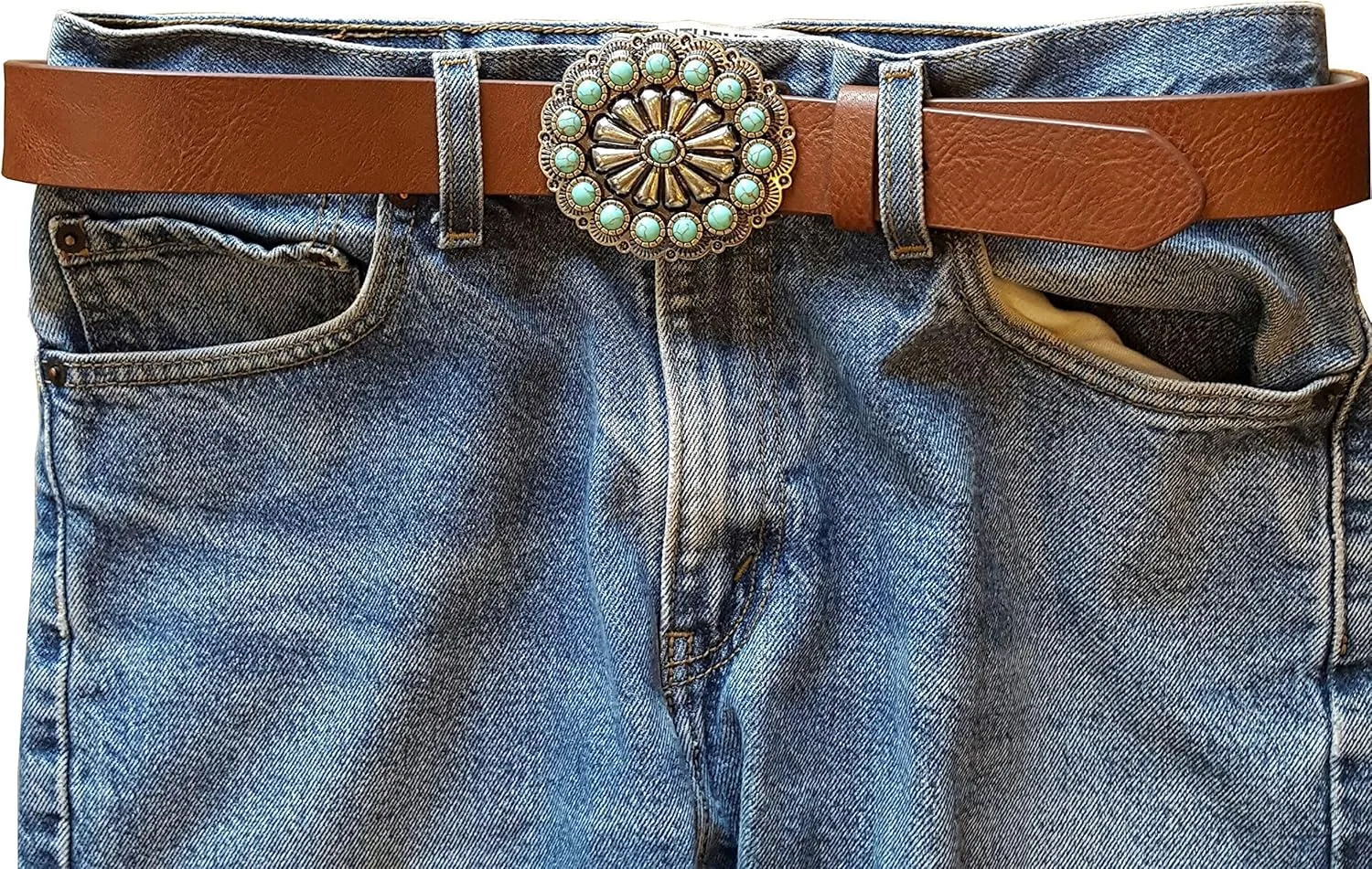 Western Turquoise Buckle with Vegan Belt.
