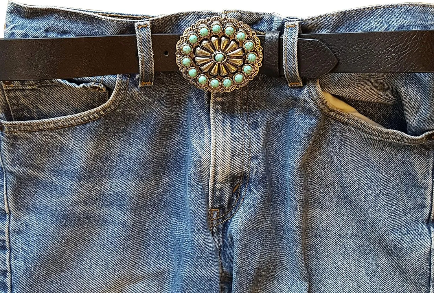 Western Turquoise Buckle with Vegan Belt.
