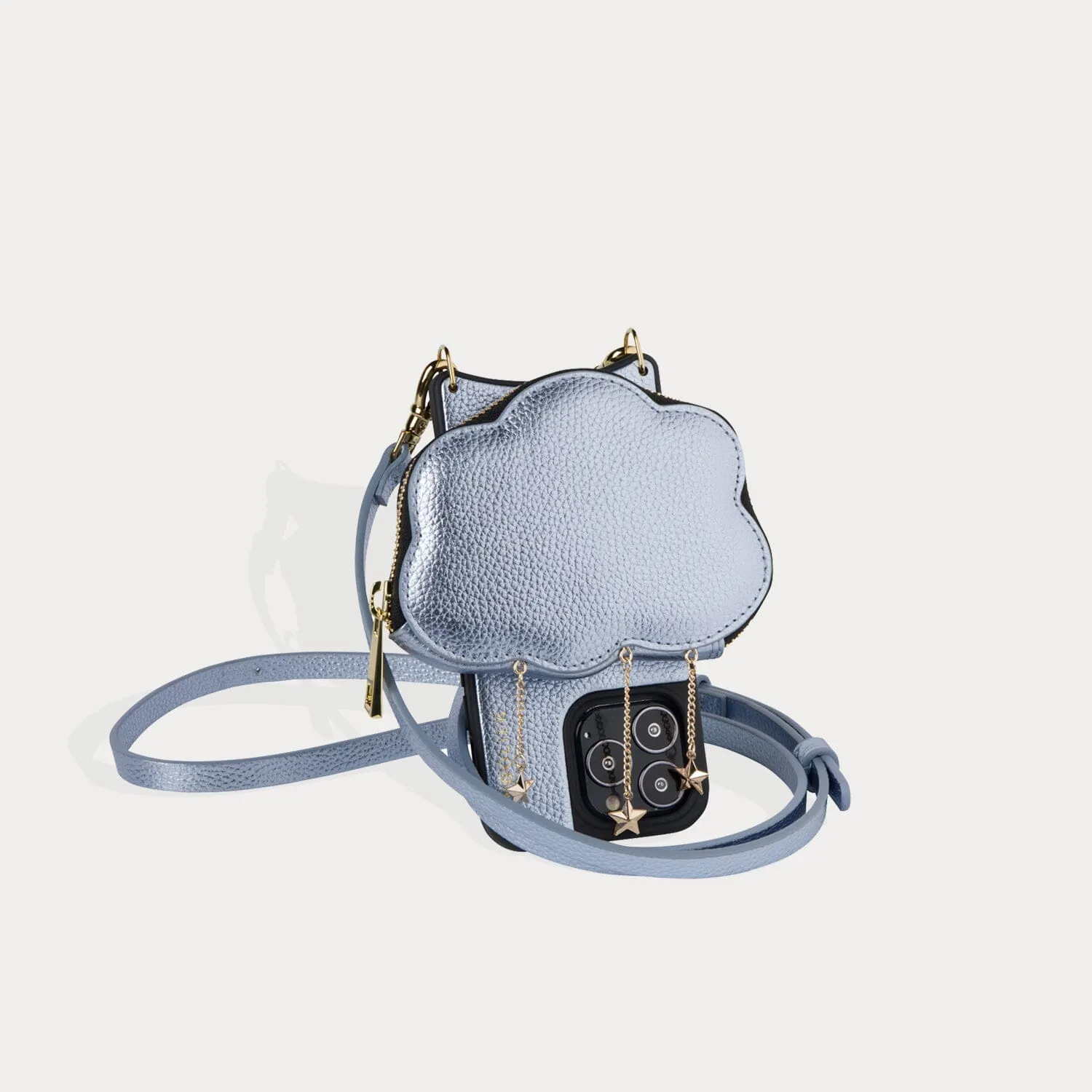 Willa Cloud Crossbody Bandolier - Metallic Powder Blue/Gold