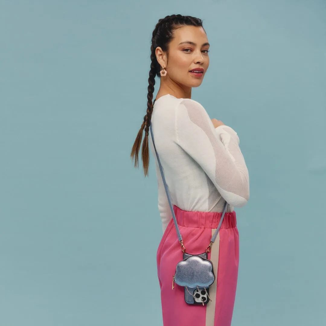 Willa Cloud Crossbody Bandolier - Metallic Powder Blue/Gold