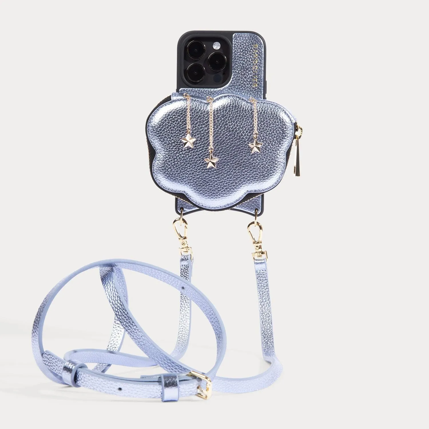 Willa Cloud Crossbody Bandolier - Metallic Powder Blue/Gold