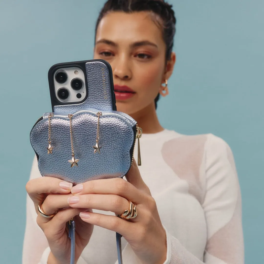 Willa Cloud Crossbody Bandolier - Metallic Powder Blue/Gold