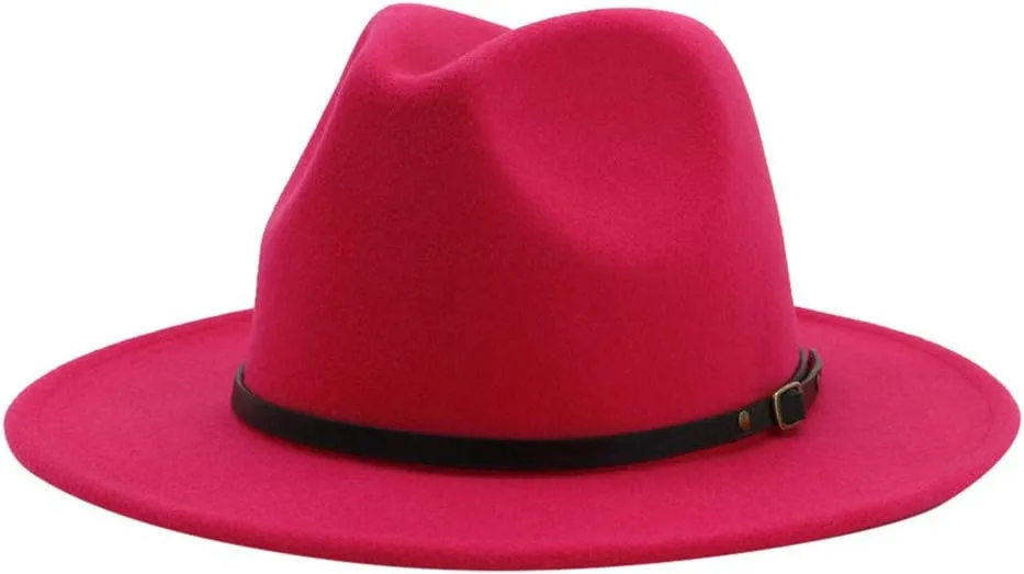 Women Lady Classic Wool Fedora Hat Belt Buckle Wide Brim Panama Hat Fedora Hats for Women Fashionable