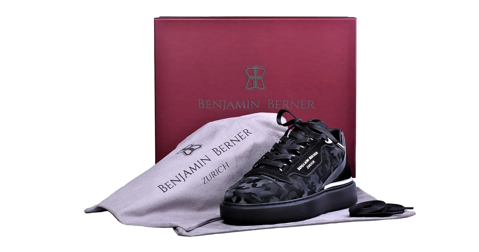Women's Low-Top BNJ RAPHAEL ALL BLACK REFLECTIVE CAMOUFLAGE CALFSKIN