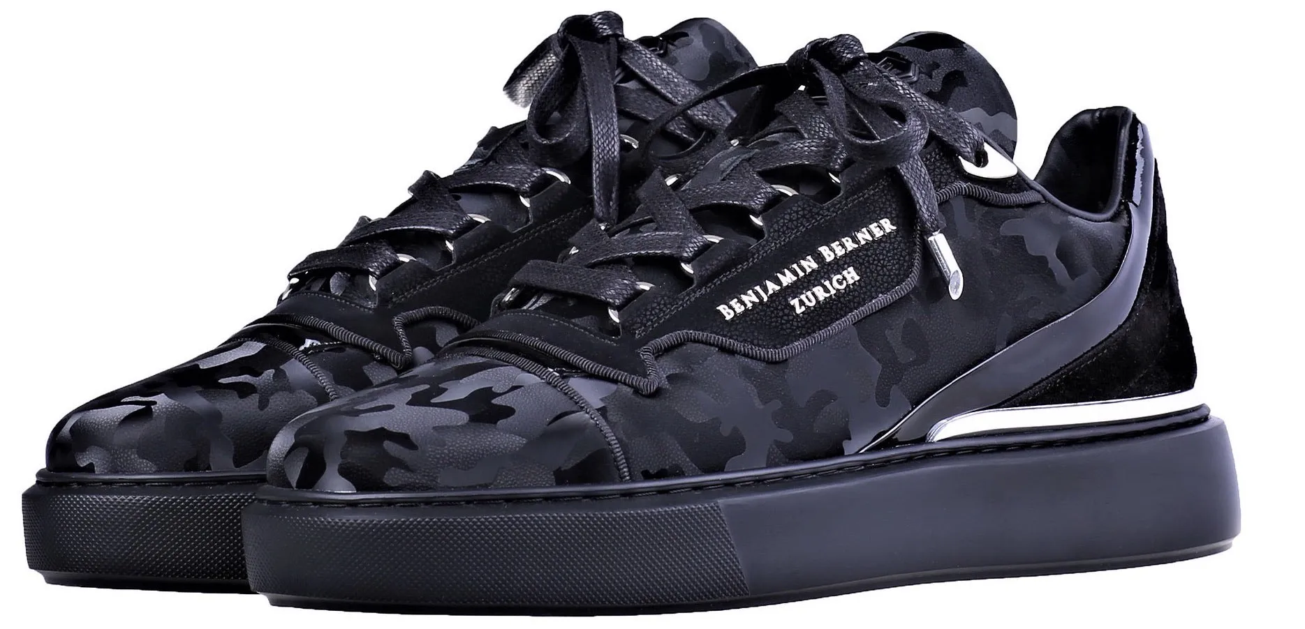 Women's Low-Top BNJ RAPHAEL ALL BLACK REFLECTIVE CAMOUFLAGE CALFSKIN