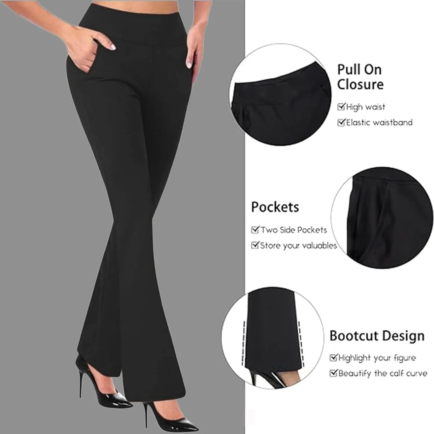 Womens Yoga Dress Pants Tretchy Pull On Straight Leg Business Casual Pant Dressy Slacks Dress Pants for Office Work