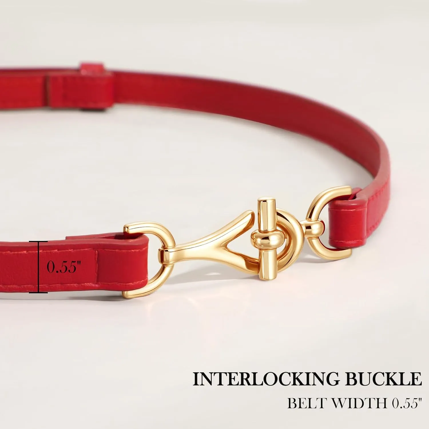 XZQTIVE Leather Skinny Belt for Women Adjustable Thin Waist Belt Gold Buckle for Dresses Coats Jeans