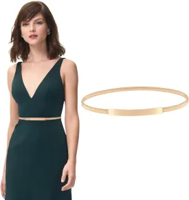XZQTIVE Women Skinny Metal Chain Waist Belt Stretchy Saree Cinch Belt for Dress Gold Sliver