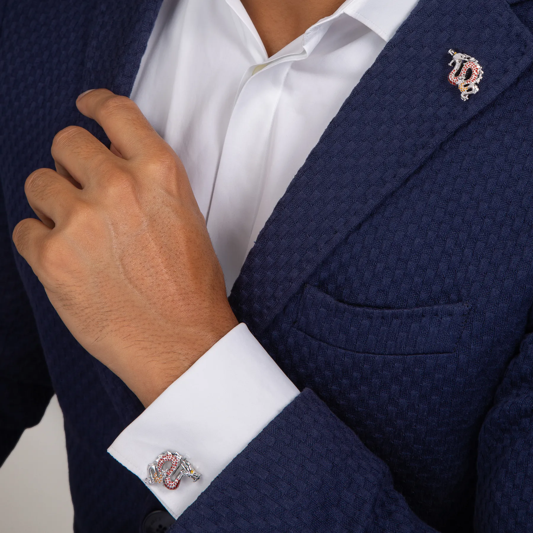 Year of the Dragon Cufflinks in Red and Orange Enamel