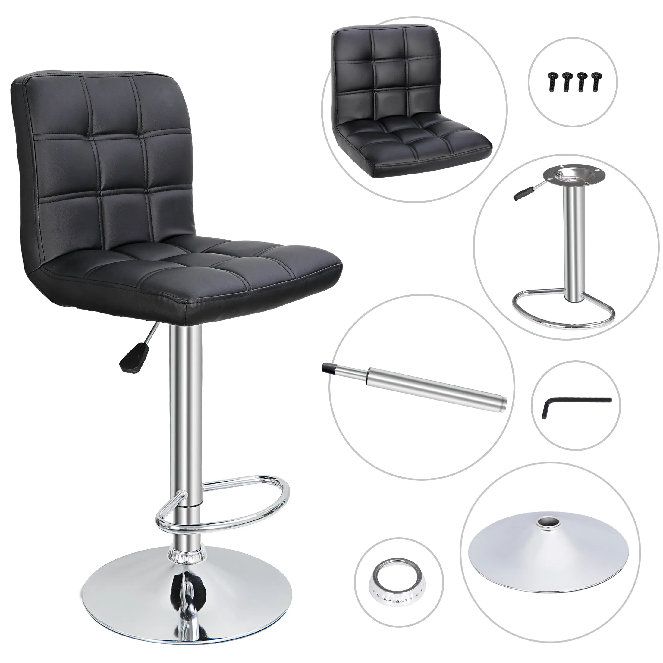 ZENY™ Adjustable Swivel Barstools, Modern PU Leather Kitchen Counter BarStools, Square Back Set of 2